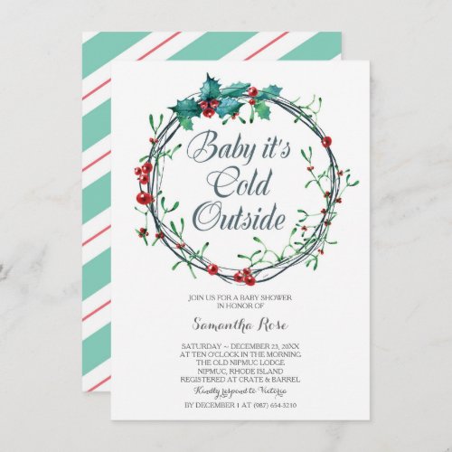 Baby Its Cold Outside Shower Invitation Holly Invitation