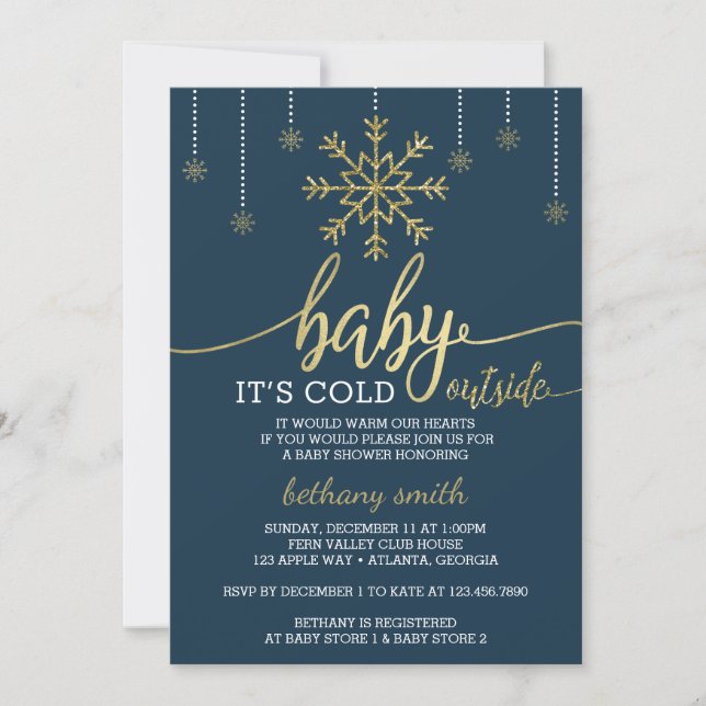 Baby It's Cold Outside Shower Invite Faux Glitter (Front)