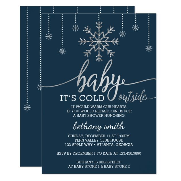 Baby It's Cold Outside Shower Invite, Faux Glitter Invitation