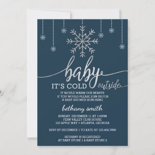 Baby Its Cold Outside Shower Invite Faux Glitter Invitation