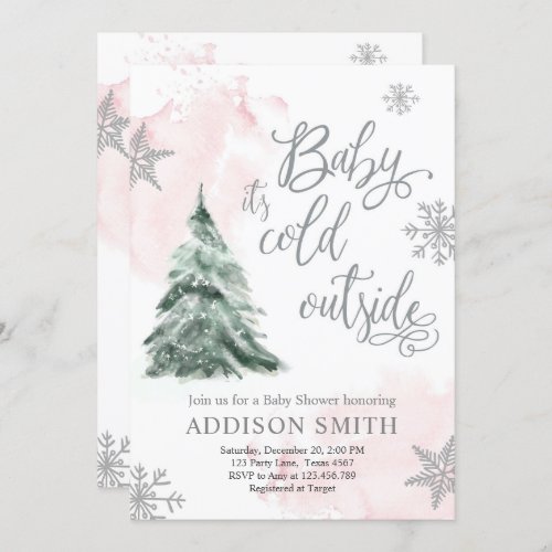 Baby Its Cold Outside Shower Winter Tree Girl Invitation