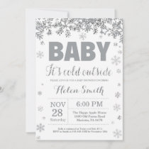 Baby its Cold Outside Silver and Gray Baby Shower Invitation