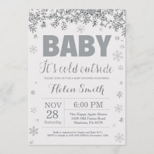 Baby its Cold Outside Silver and Gray Baby Shower Invitation