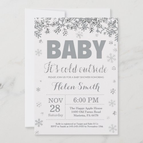 Baby its Cold Outside Silver and Gray Baby Shower Invitation