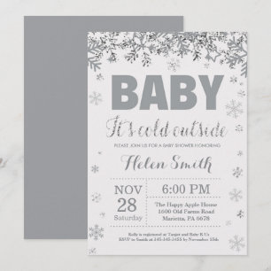 Baby its Cold Outside Silver and Gray Baby Shower Invitation