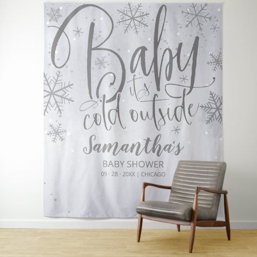 Baby Its Cold Outside Silver Baby Shower Backdrop