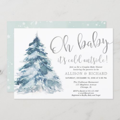 Baby its cold outside silver Couples baby shower Invitation