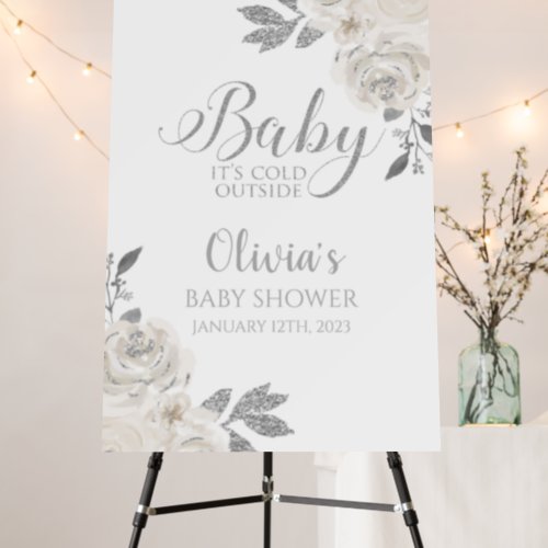 Baby Its Cold Outside Silver Flowers Baby Shower Foam Board