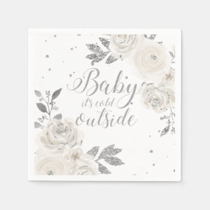 Baby it's Cold Outside Silver Glitter Floral Napki Napkins