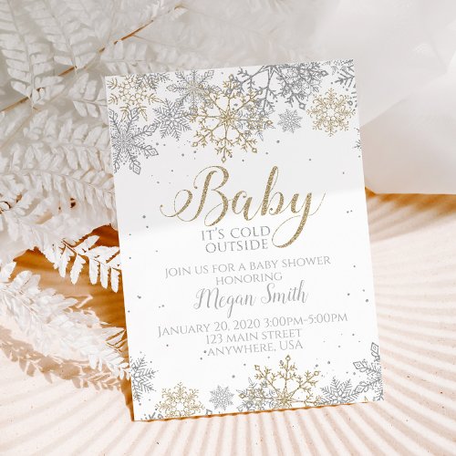 Baby Its Cold Outside Silver Gold Snowflake Invitation