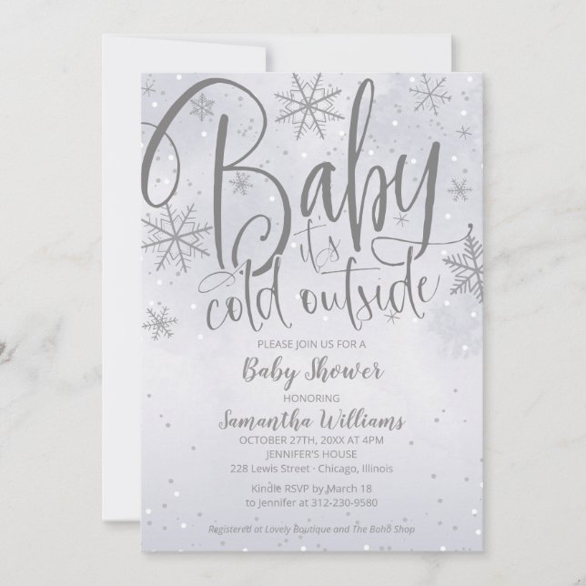 Baby It's Cold Outside Silver Gray Baby Shower Inv Invitation (Front)