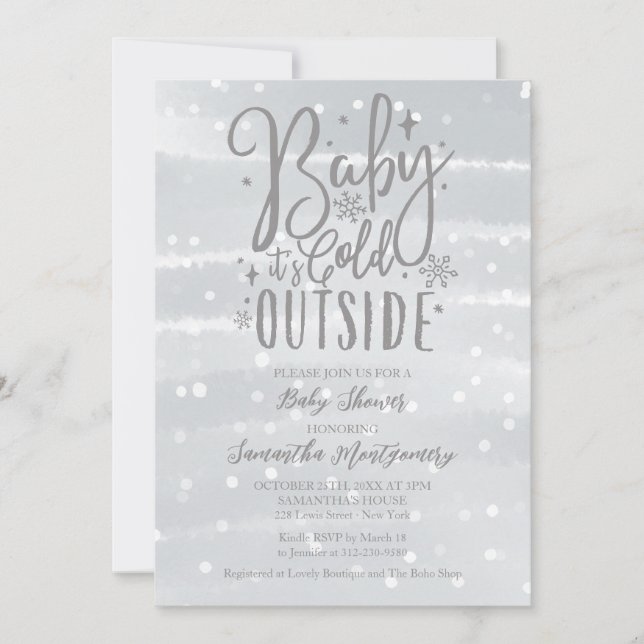 Baby It's Cold Outside Silver Gray Baby Shower Invitation (Front)