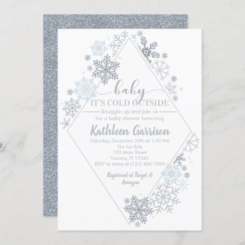 Baby Its Cold Outside Silver Snowflake Shower Invitation