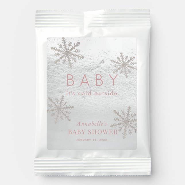 Baby It's Cold Outside Silver Snowflakes Pink Hot Chocolate Drink Mix (Front)