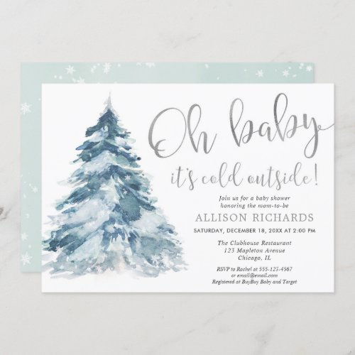 Baby its cold outside silver white baby shower invitation