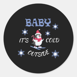Baby Its Cold Outside Skiing Penguin T Shirt Classic Round Sticker