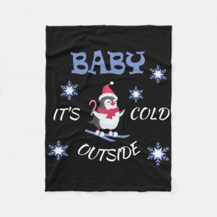 Baby Its Cold Outside Skiing Penguin T Shirt Fleece Blanket