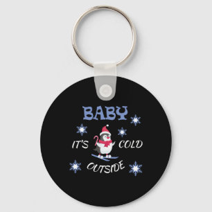 Baby Its Cold Outside Skiing Penguin T Shirt Keychain