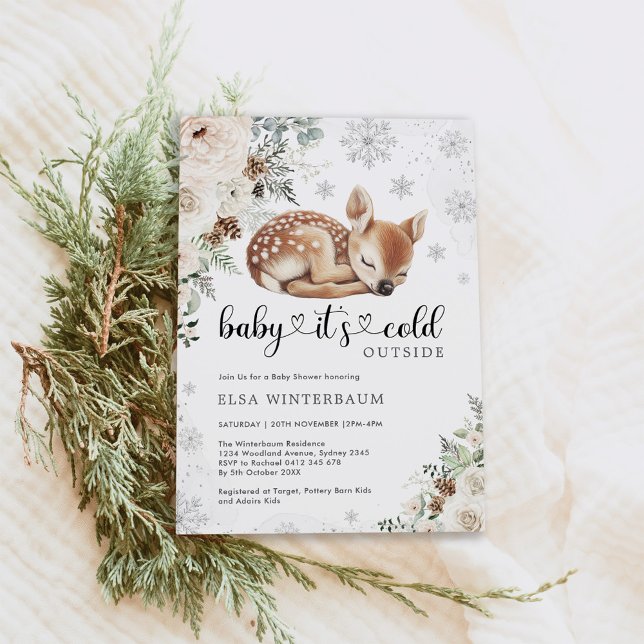 Baby It's Cold Outside Sleeping Deer Winter Shower Invitation (Creator Uploaded)