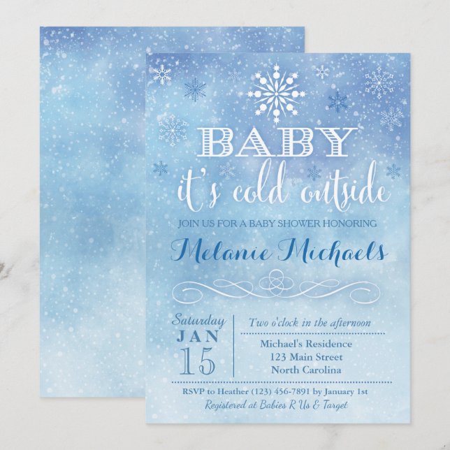 Baby It's Cold Outside Snow Baby Shower Invite (Front/Back)
