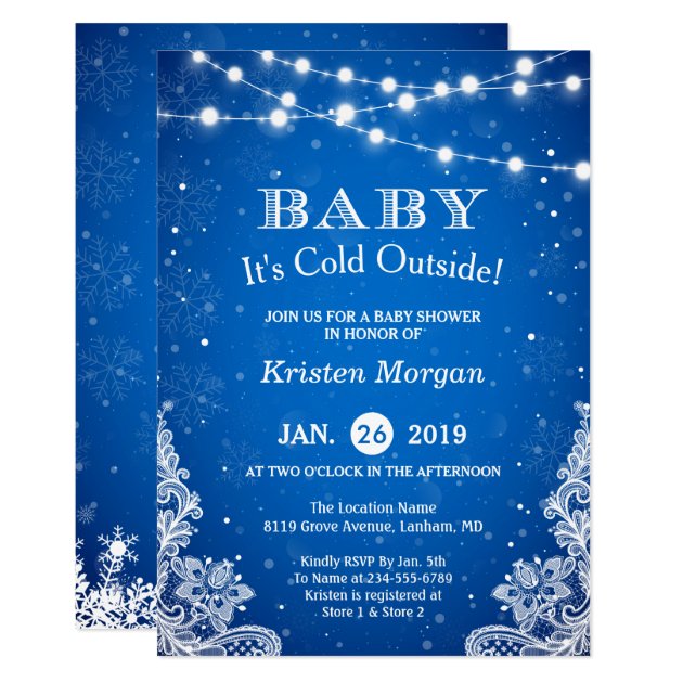 Baby Its Cold Outside Snow Blue Winter Baby Shower Invitation