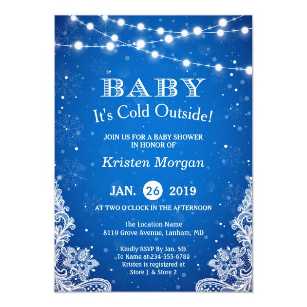 Baby Its Cold Outside Snow Blue Winter Baby Shower Invitation