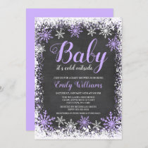Baby Its Cold Outside Snow Purple Girl Baby Shower Invitation