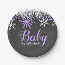Baby Its Cold Outside Snow Purple Girl Baby Shower Paper Plates