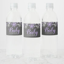 Baby Its Cold Outside Snow Purple Girl Baby Shower Water Bottle Label