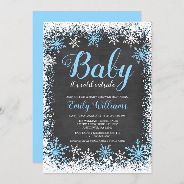 Baby Its Cold Outside Snow Winter Boy Baby Shower Invitation (Front/Back)
