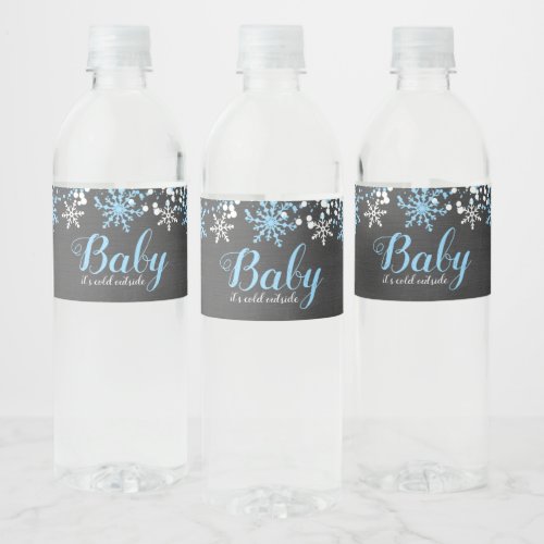 Baby Its Cold Outside Snow Winter Boy Baby Shower Water Bottle Label