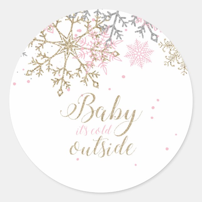 Baby It's Cold Outside Snowflake Baby Shower Classic Round Sticker (Front)