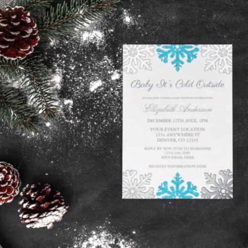 Baby Its Cold Outside Snowflake Baby Shower Foil Invitation
