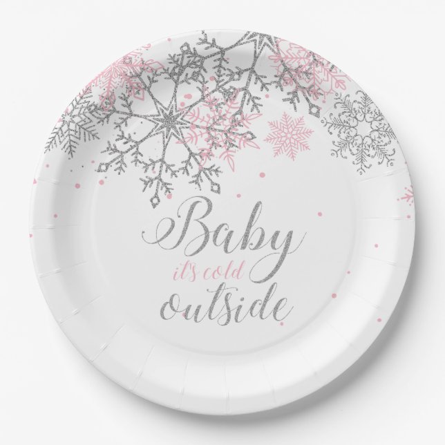 Baby It's Cold Outside Snowflake Baby Shower Paper Paper Plates (Front)