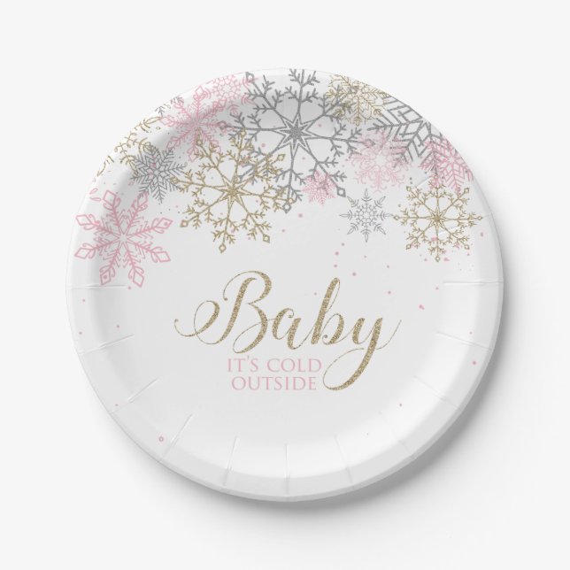 Baby It's Cold Outside Snowflake Baby Shower Paper Plates (Front)