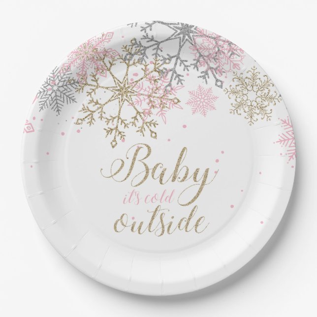 Baby It's Cold Outside Snowflake Baby Shower Paper Plates (Front)