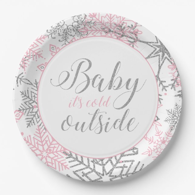 Baby It's Cold Outside Snowflake Baby Shower Paper Plates (Front)