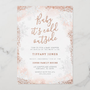 Baby it's cold outside Snowflake Pink Baby shower Foil Invitation