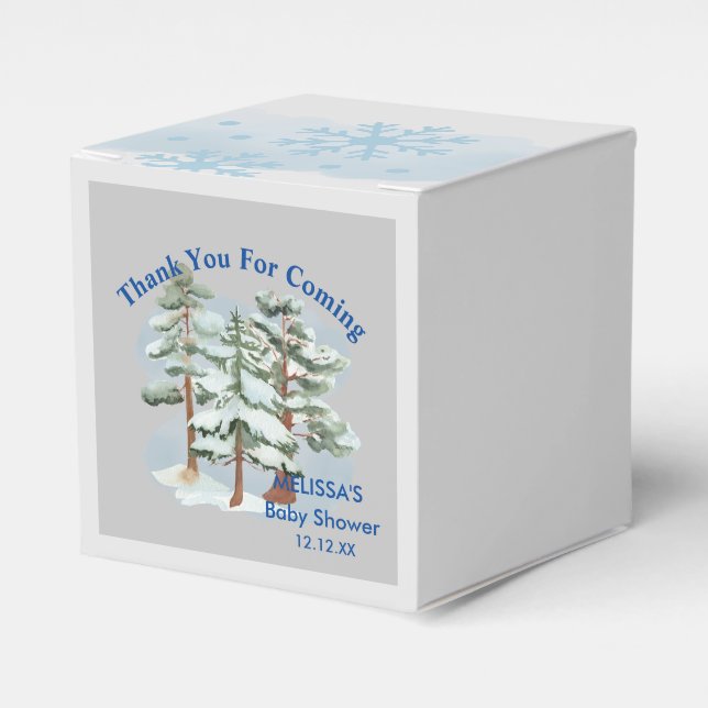 Baby its cold outside snowflake winter forest favor boxes (Front Side)
