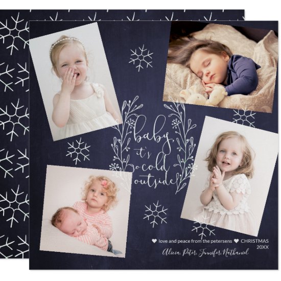 Baby It's Cold Outside Snowflakes 4 Photos Navy Invitation