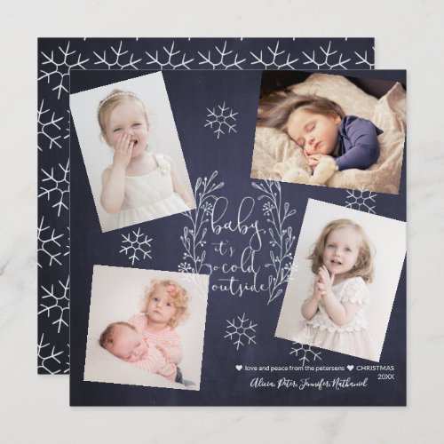 Baby Its Cold Outside Snowflakes 4 Photos Navy Invitation