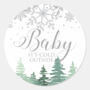 Baby It's Cold Outside snowflakes and trees Classic Round Sticker