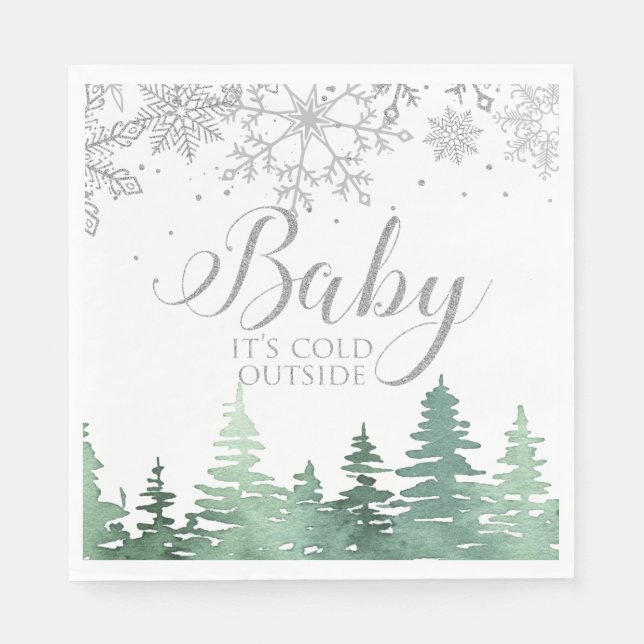 Baby It's Cold Outside snowflakes and trees Napkins (Front)
