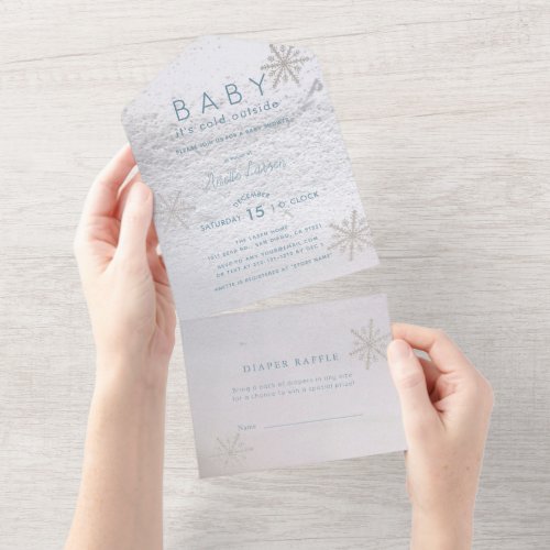 Baby Its Cold Outside Snowflakes Baby Shower Blue All In One Invitation