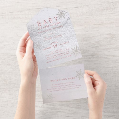 Baby Its Cold Outside Snowflakes Baby Shower Pink All In One Invitation