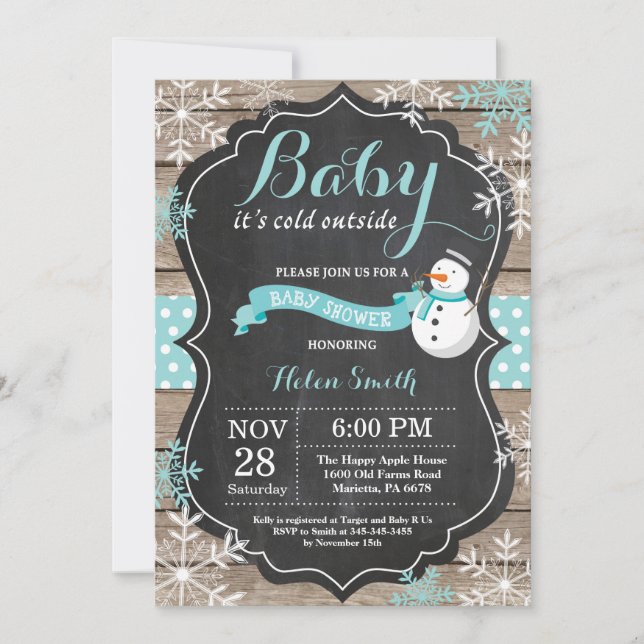 Baby its Cold Outside Snowman Aqua Baby Shower Invitation (Front)