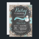 Baby its Cold Outside Snowman Aqua Baby Shower Invitation<br><div class="desc">Baby its Cold Outside Rustic Winter Snowman Baby Shower invitation. Auqa Snowflake. Rustic Wood Chalkboard Background. Country Vintage Retro Barn. Boy or Girl Baby Shower Invitation. Winter Holiday Baby Shower Invite. Aqua and White Snowflakes. For further customization, please click the "Customize it" button and use our design tool to modify...</div>