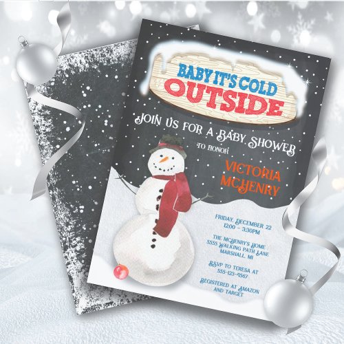 Baby its cold outside snowman baby shower invitation