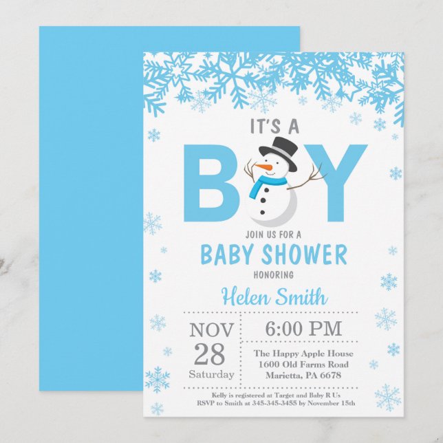 Baby its Cold Outside Snowman Boy Baby Shower Invitation (Front/Back)