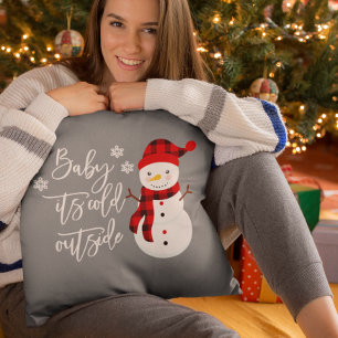 Baby It's Cold Outside Snowman Christmas Throw Pillow